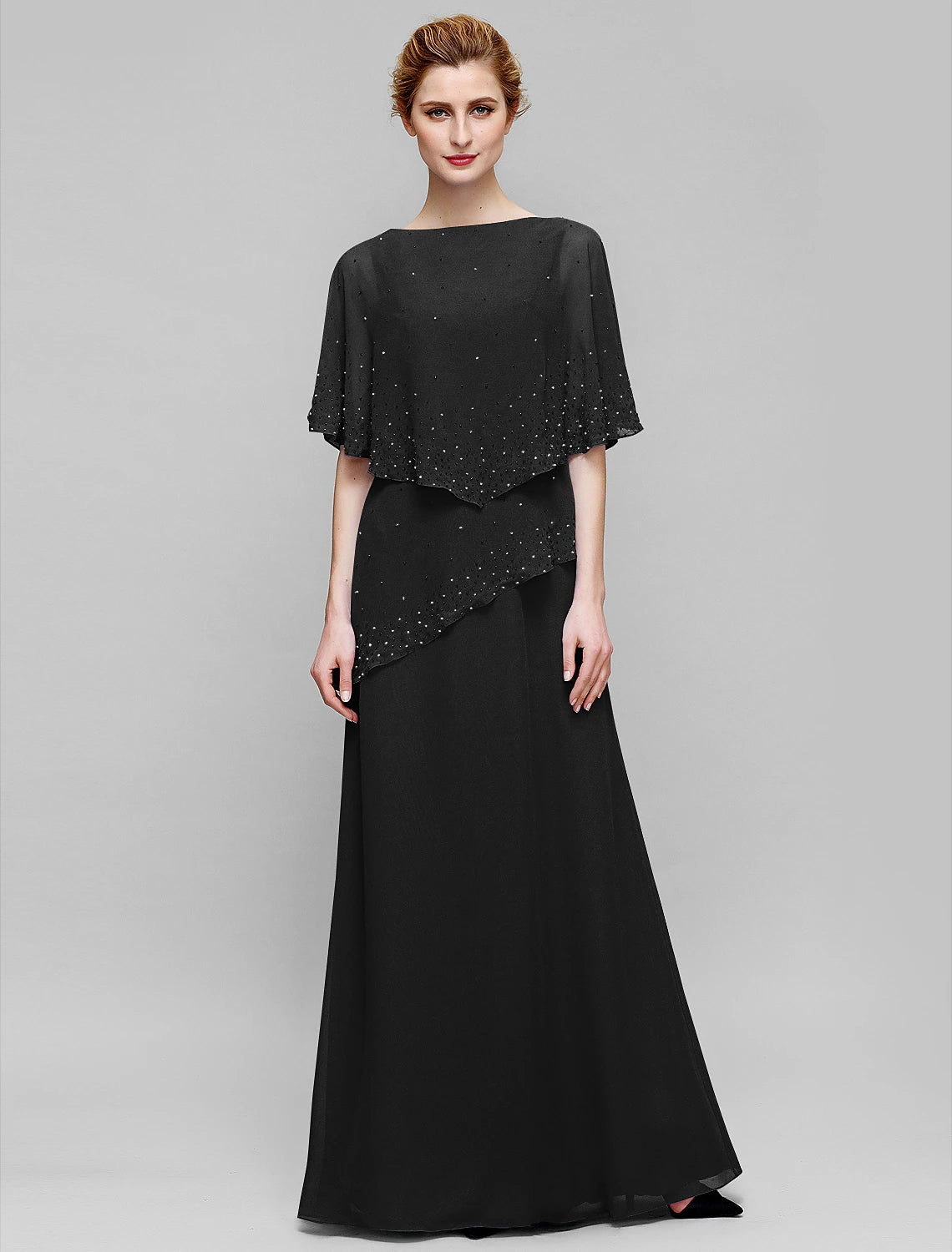 Wholesale  Sheath / Column Mother of the Bride Dress Elegant Bateau Neck Floor Length Chiffon Sleeveless with Beading